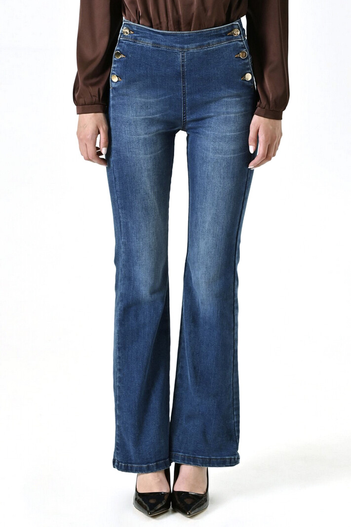RINASCIMENTO Rinascimento flaired jeans strech met gouden knopen BLAUW