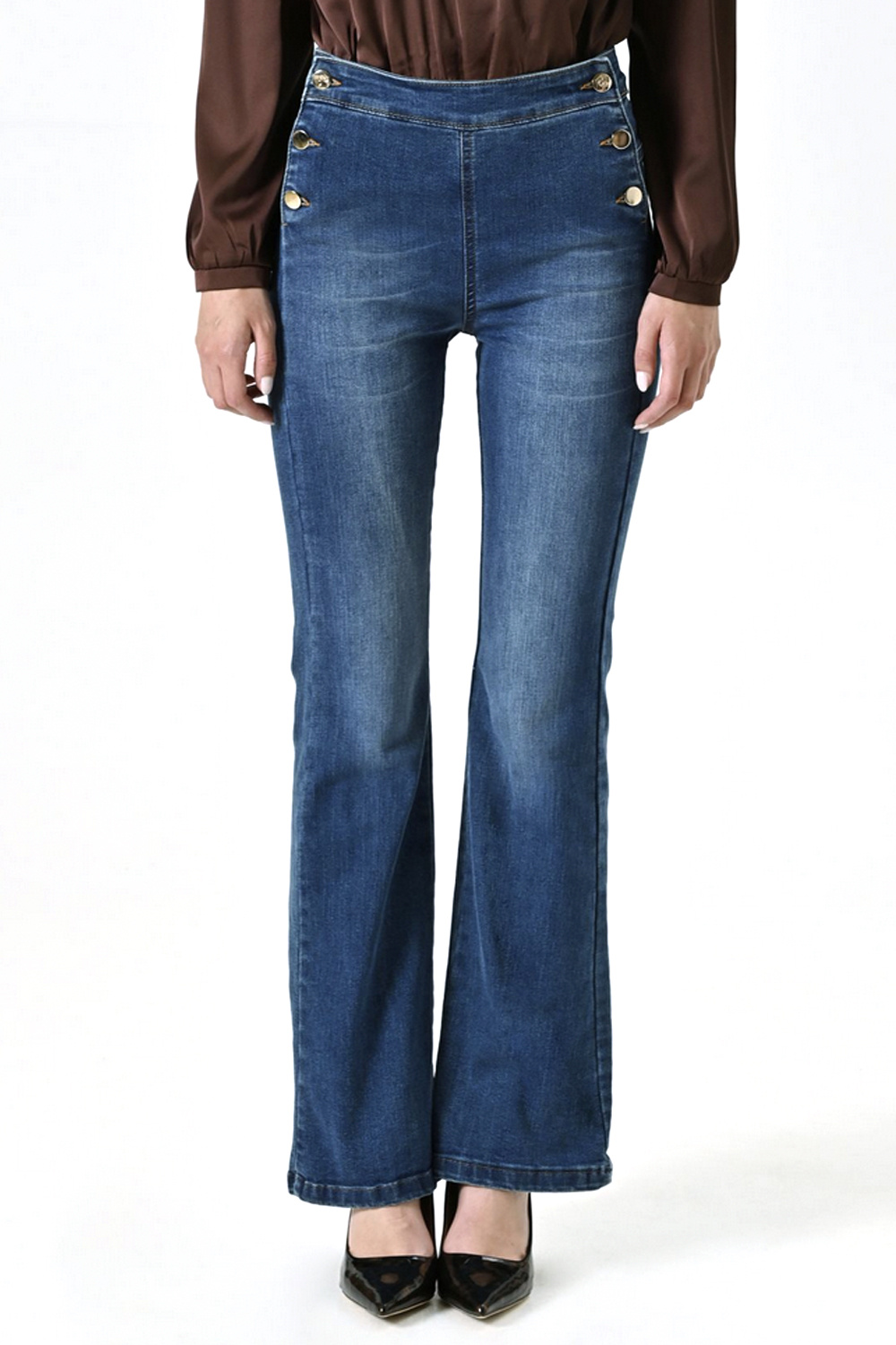 RINASCIMENTO Rinascimento flared stretch jeans with gold buttons BLUE