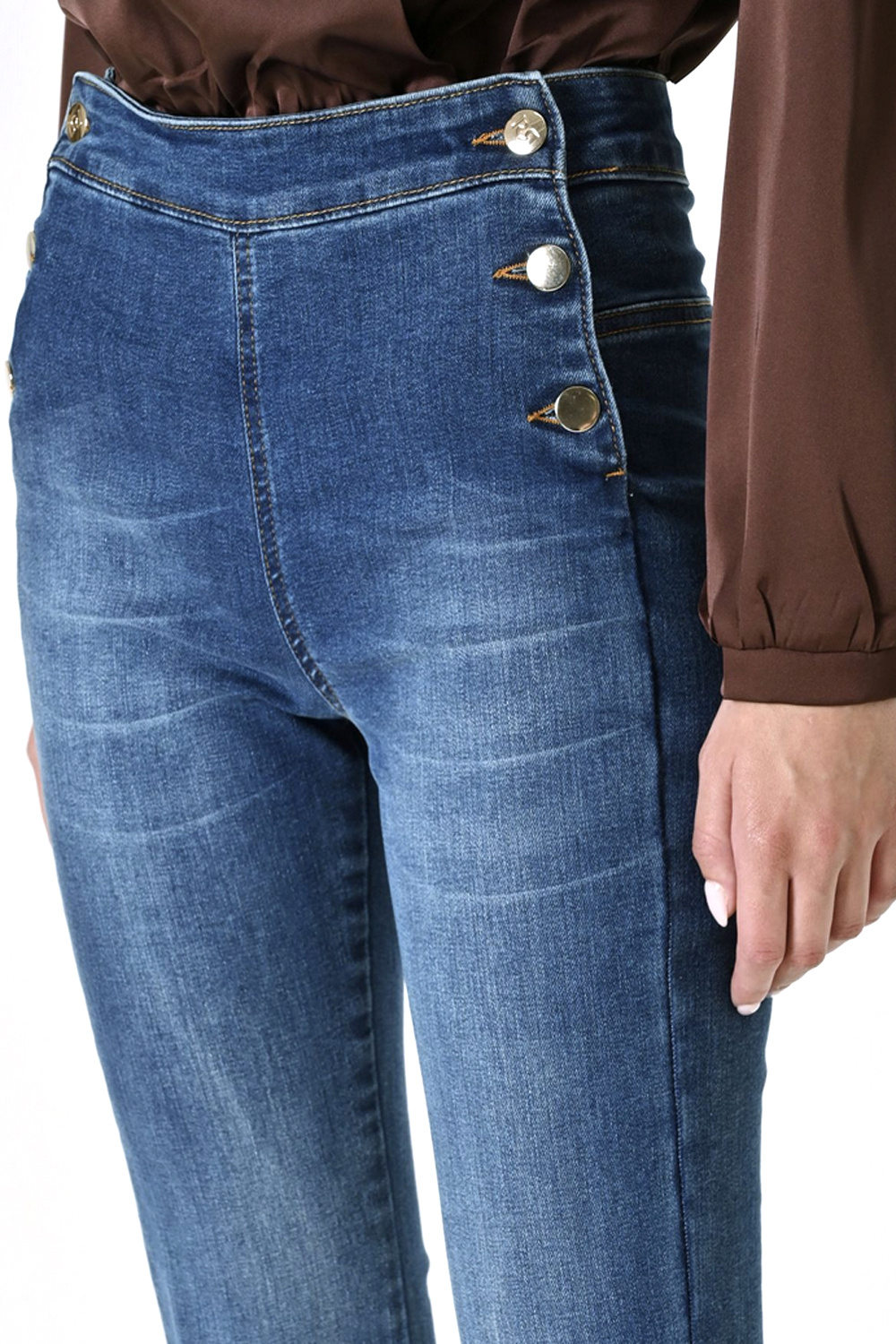 RINASCIMENTO Rinascimento flared stretch jeans with gold buttons BLUE