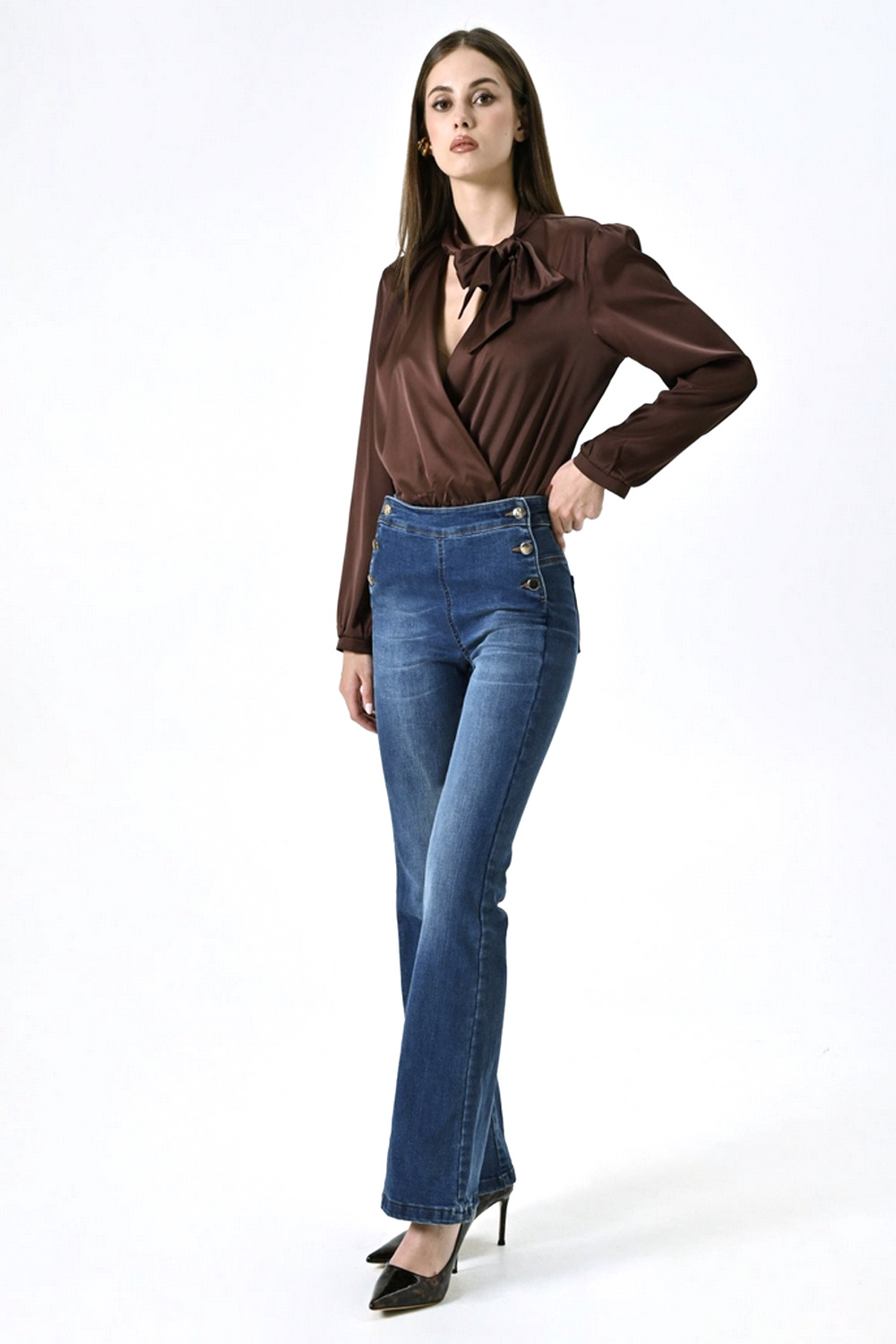 RINASCIMENTO Rinascimento flared stretch jeans with gold buttons BLUE