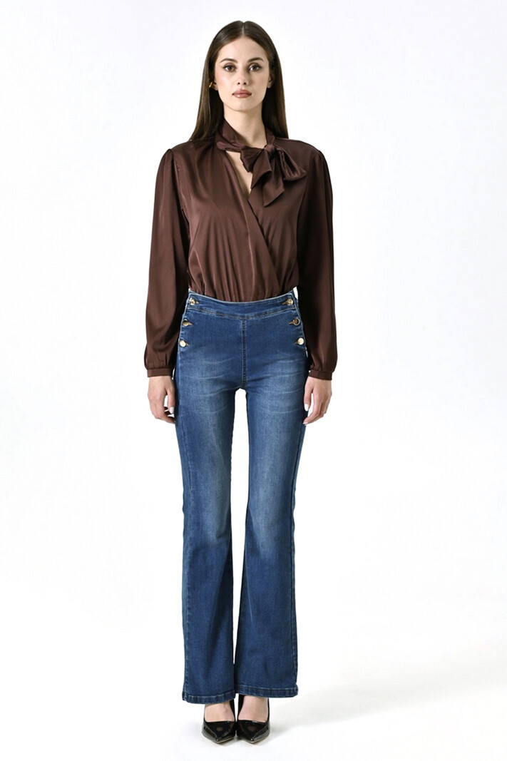 RINASCIMENTO Rinascimento flaired jeans strech met gouden knopen BLAUW