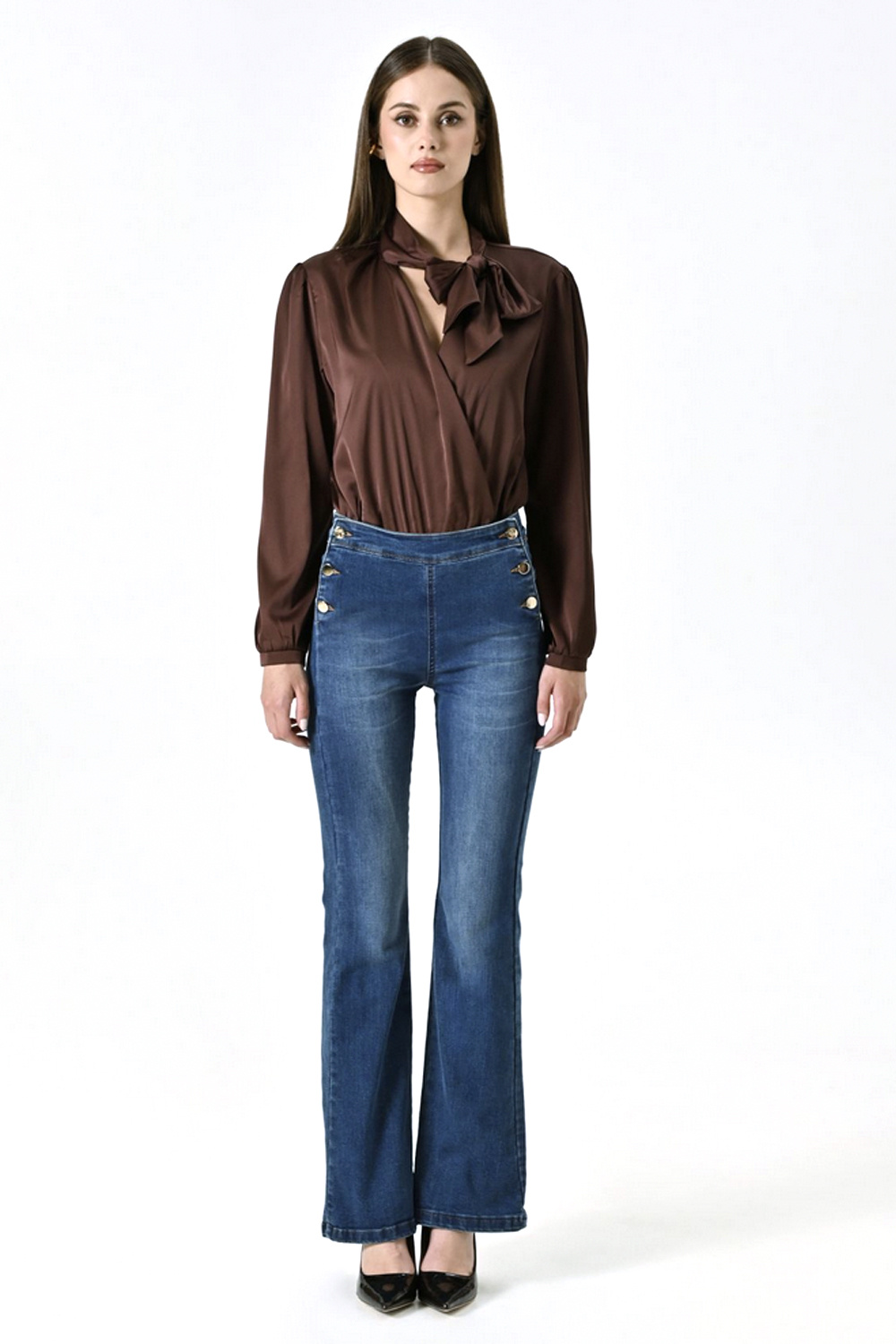 RINASCIMENTO Rinascimento flared stretch jeans with gold buttons BLUE