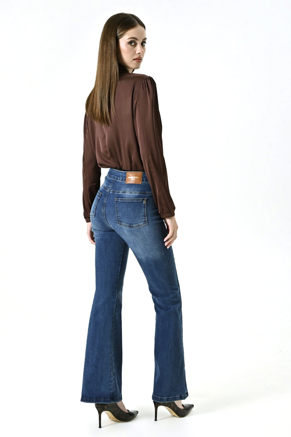 RINASCIMENTO Rinascimento flared stretch jeans with gold buttons BLUE