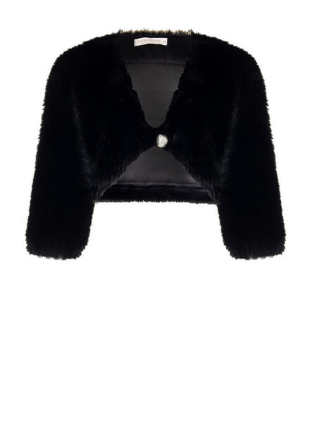 RINASCIMENTO Rinascimento faux fur bolero / kort bont jasje met glitter detail ZWART