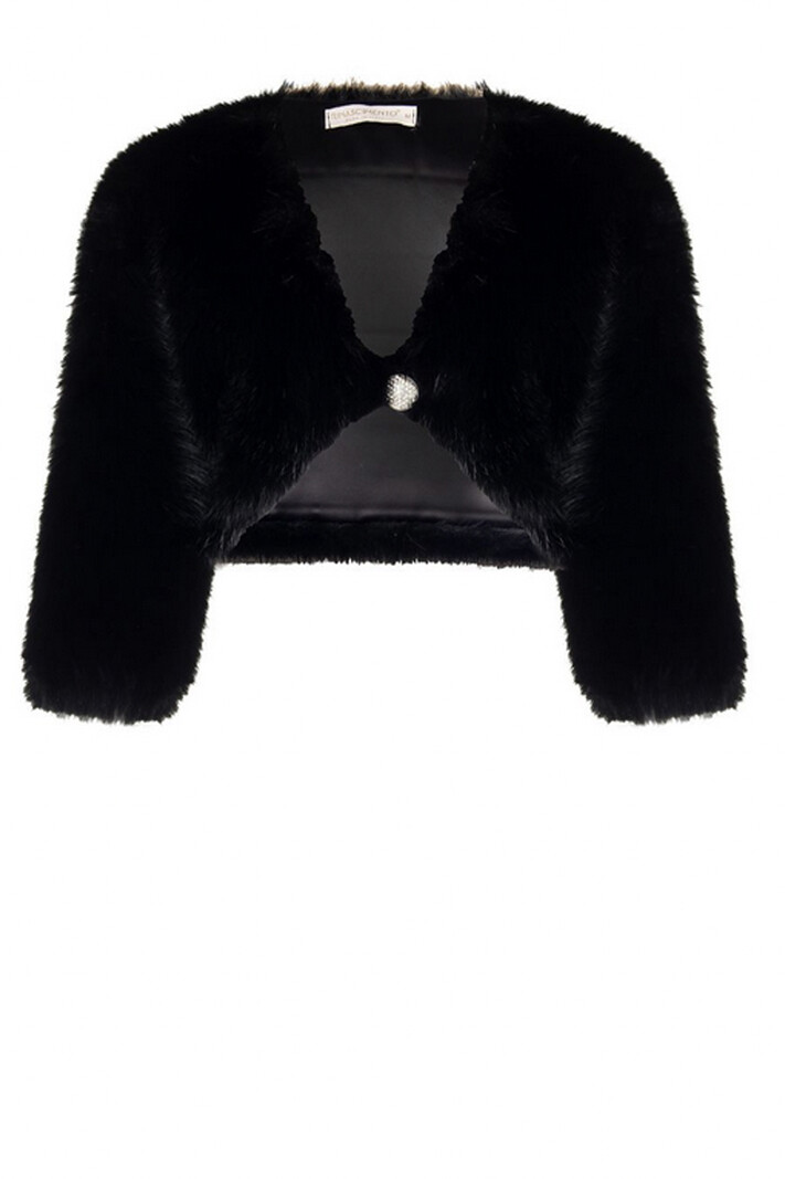 RINASCIMENTO Rinascimento faux fur bolero / kort bont jasje met glitter detail ZWART