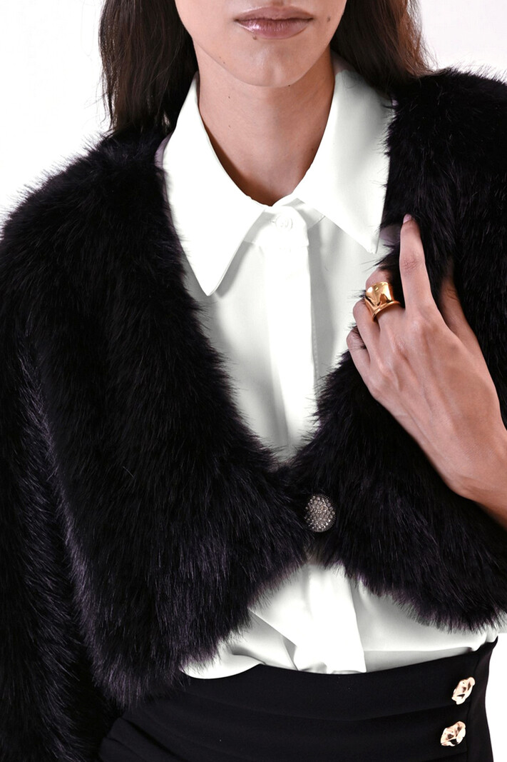 RINASCIMENTO Rinascimento faux fur bolero / kort bont jasje met glitter detail ZWART