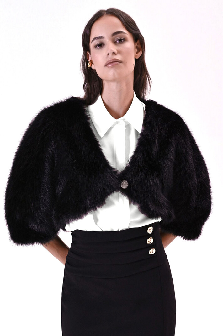 RINASCIMENTO Rinascimento faux fur bolero / kort bont jasje met glitter detail ZWART