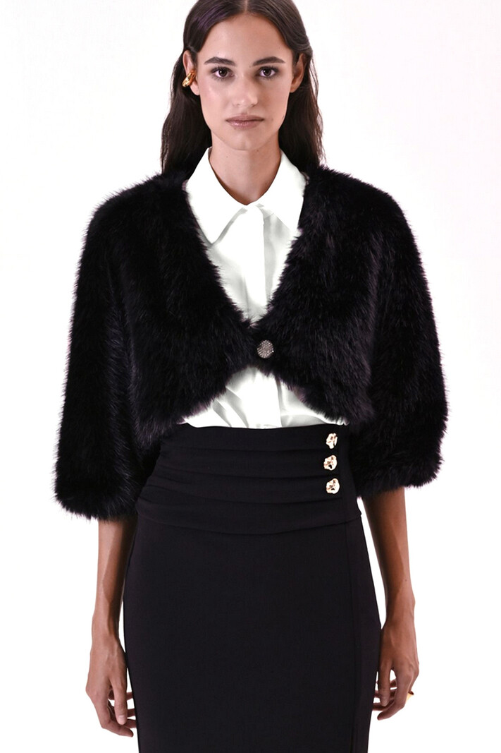 RINASCIMENTO Rinascimento faux fur bolero / kort bont jasje met glitter detail ZWART