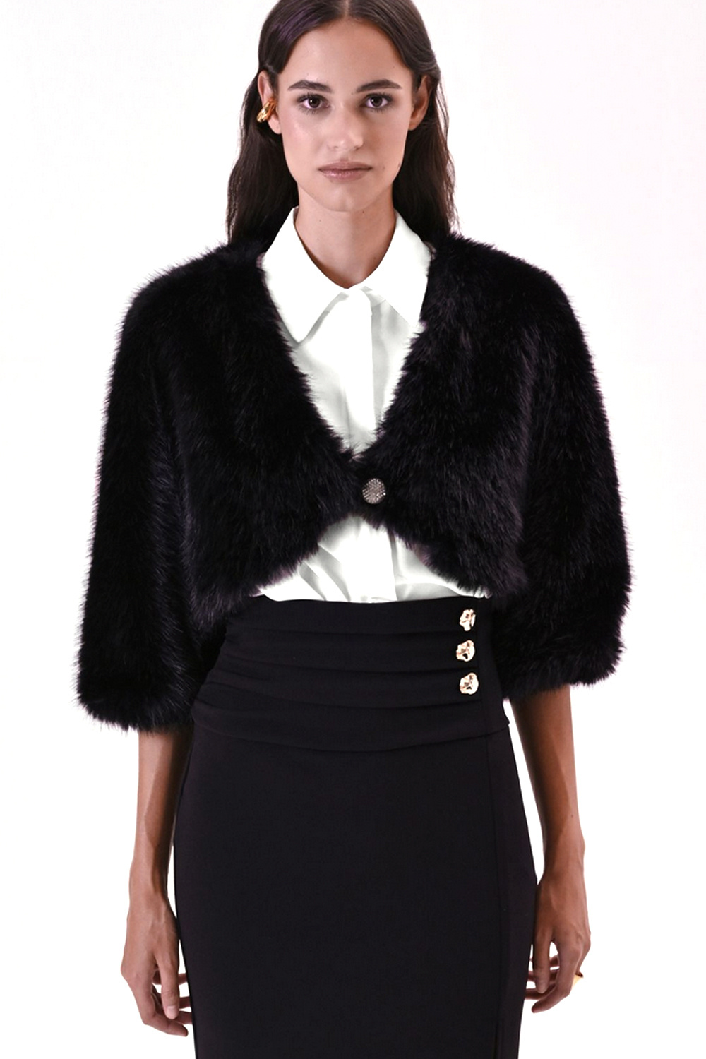 RINASCIMENTO Rinascimento faux fur bolero / short fur jacket with glitter detail BLACK