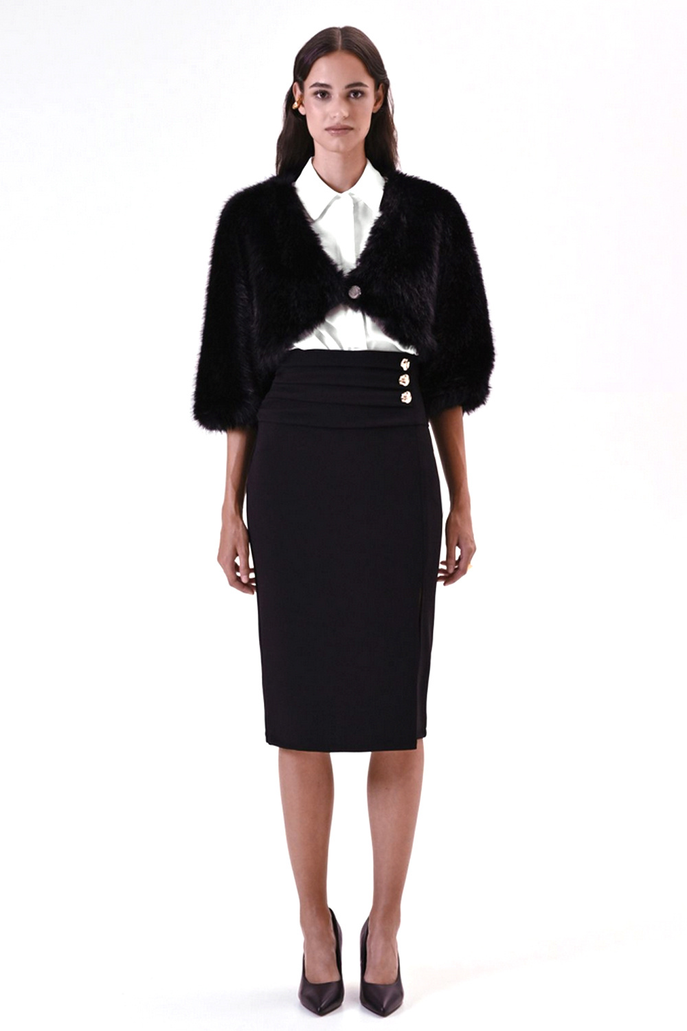 RINASCIMENTO Rinascimento faux fur bolero / short fur jacket with glitter detail BLACK