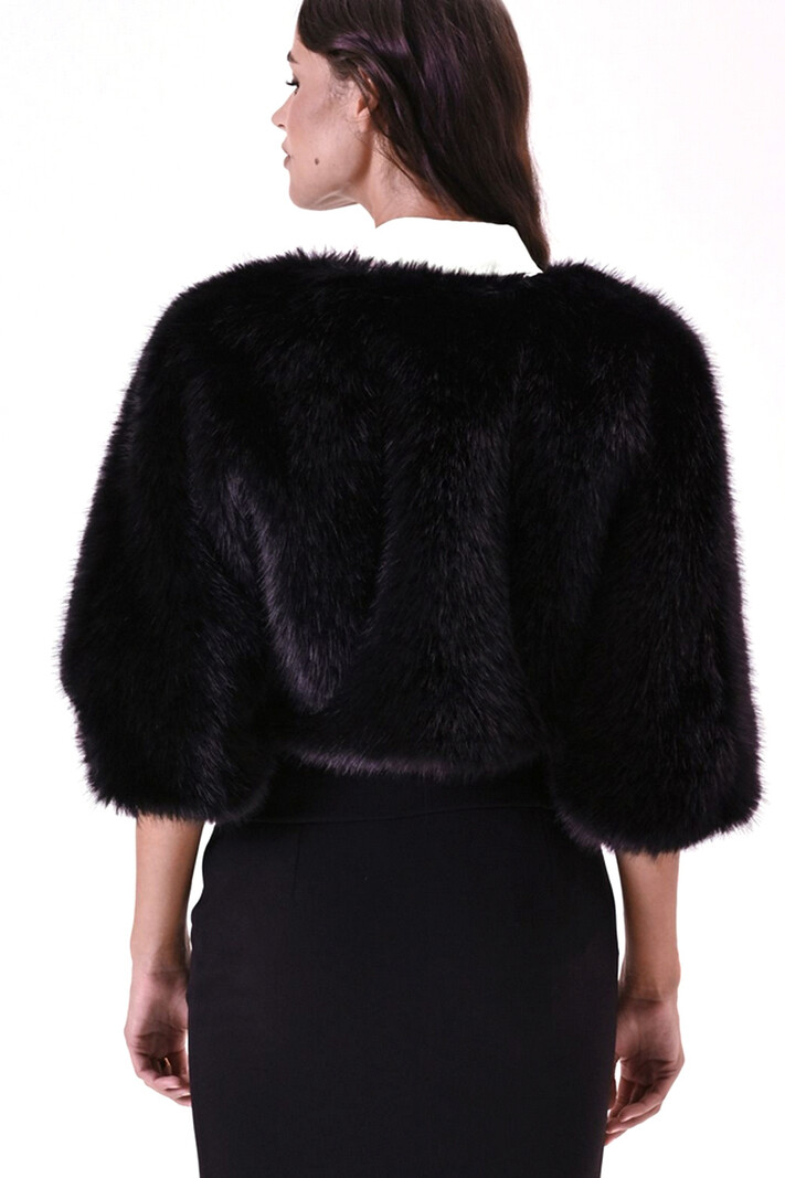 RINASCIMENTO Rinascimento faux fur bolero / kort bont jasje met glitter detail ZWART
