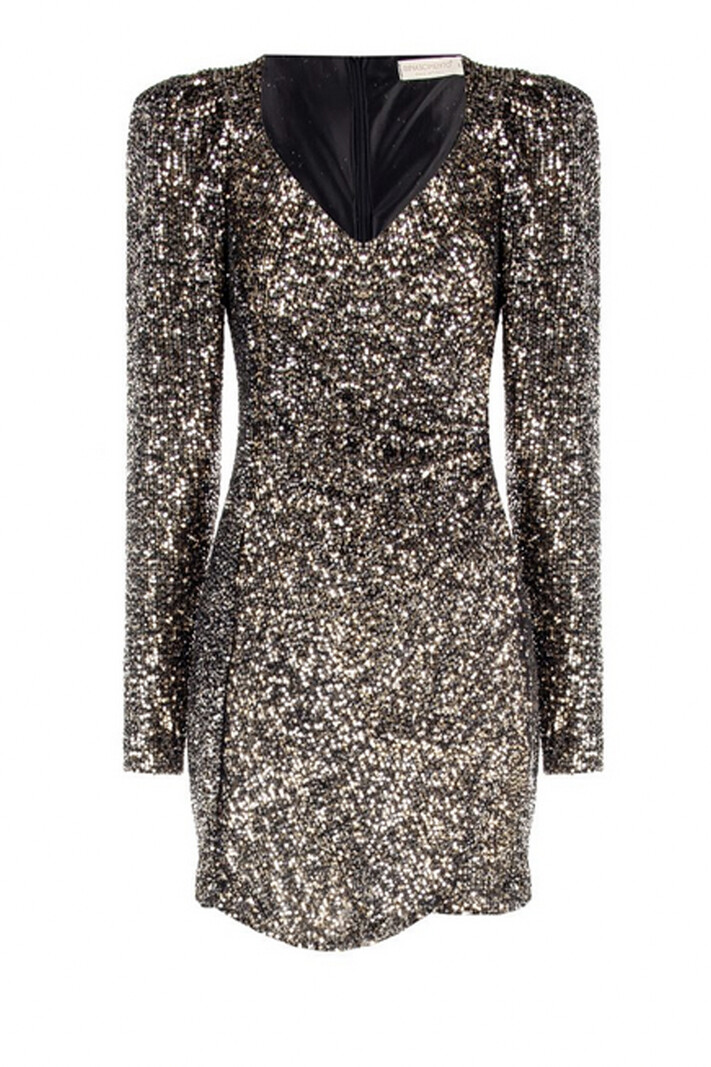 RINASCIMENTO Rinascimento glitter dress with V-neck and all-over sequins Gold / BROWN