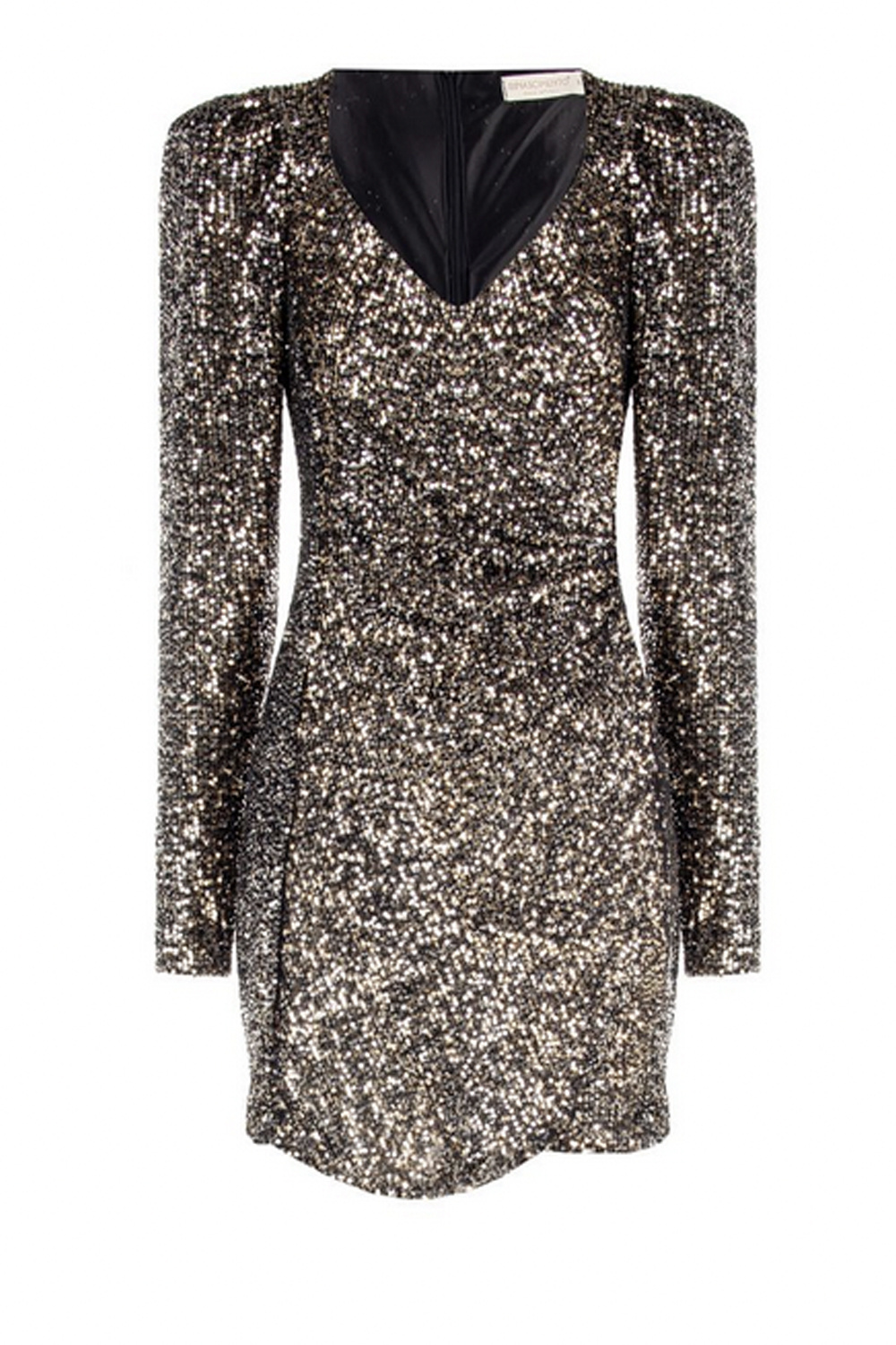 RINASCIMENTO Rinascimento glitter dress with V-neck and all-over sequins Gold / BROWN