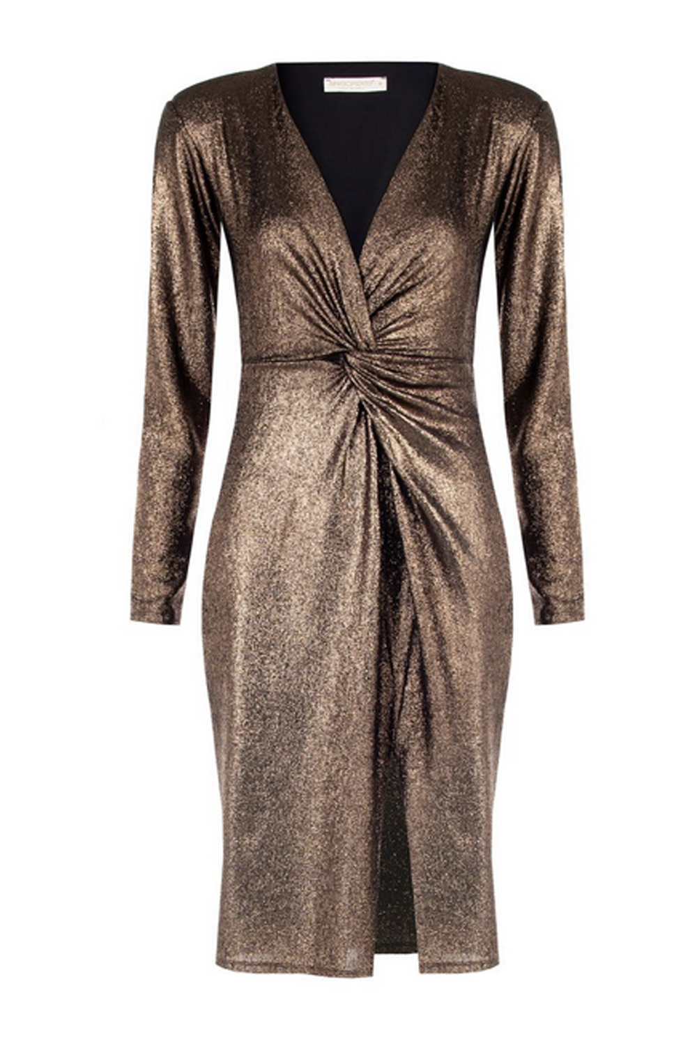 RINASCIMENTO Rinascimento party dress with V-neck in glitter fabric Gold / BROWN