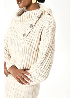 RINASCIMENTO Rinascimento knitted jumper with attractive wide collar and buttons CREAM WHITE