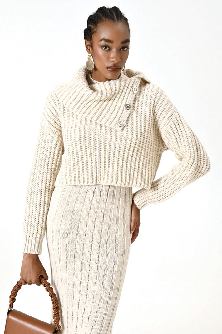 RINASCIMENTO Rinascimento knitted jumper with attractive wide collar and buttons CREAM WHITE