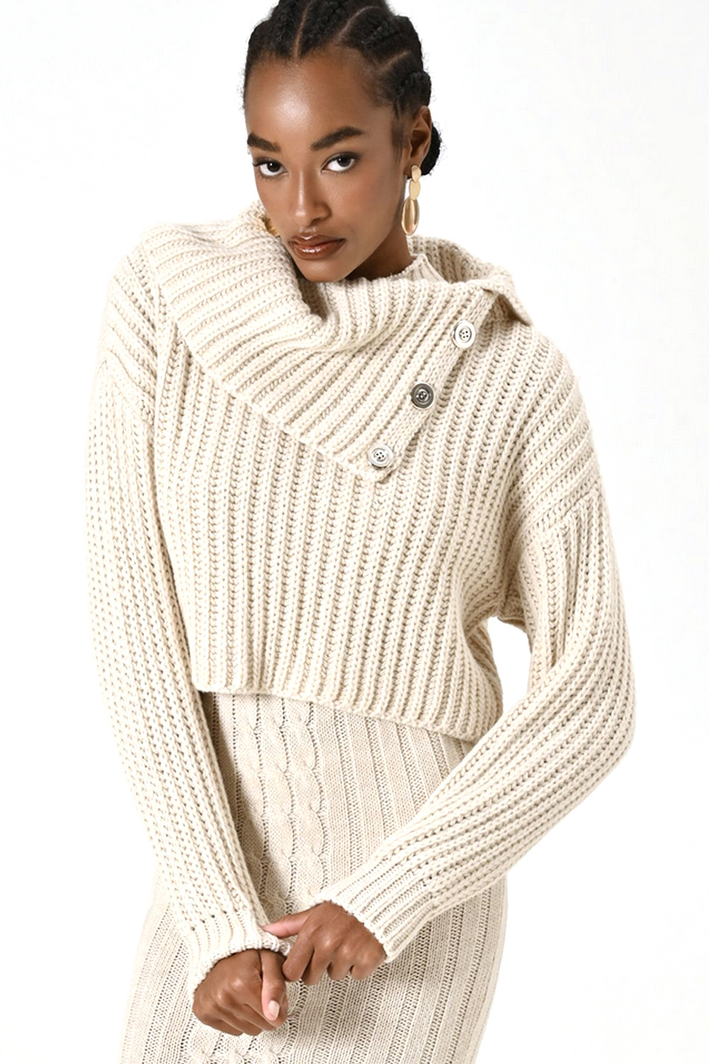 RINASCIMENTO Rinascimento knitted jumper with attractive wide collar and buttons CREAM WHITE