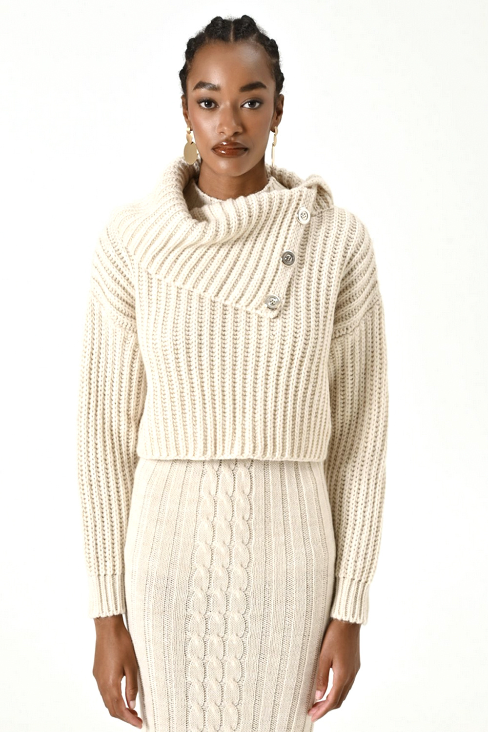 RINASCIMENTO Rinascimento knitted jumper with attractive wide collar and buttons CREAM WHITE