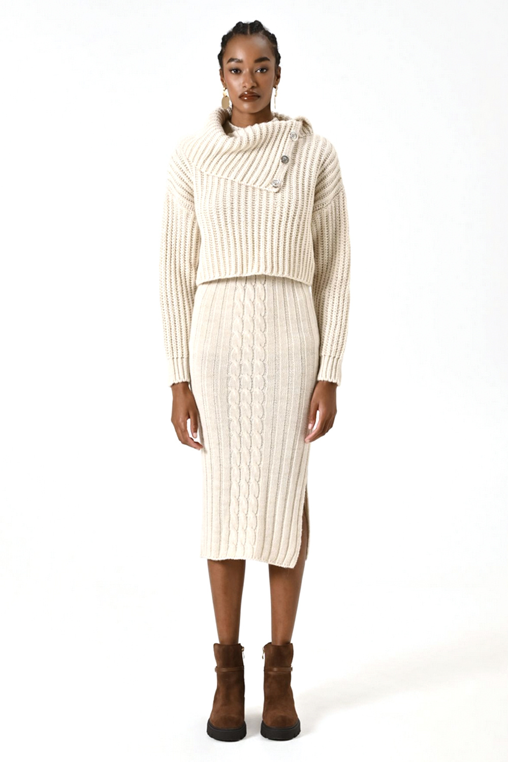 RINASCIMENTO Rinascimento knitted jumper with attractive wide collar and buttons CREAM WHITE