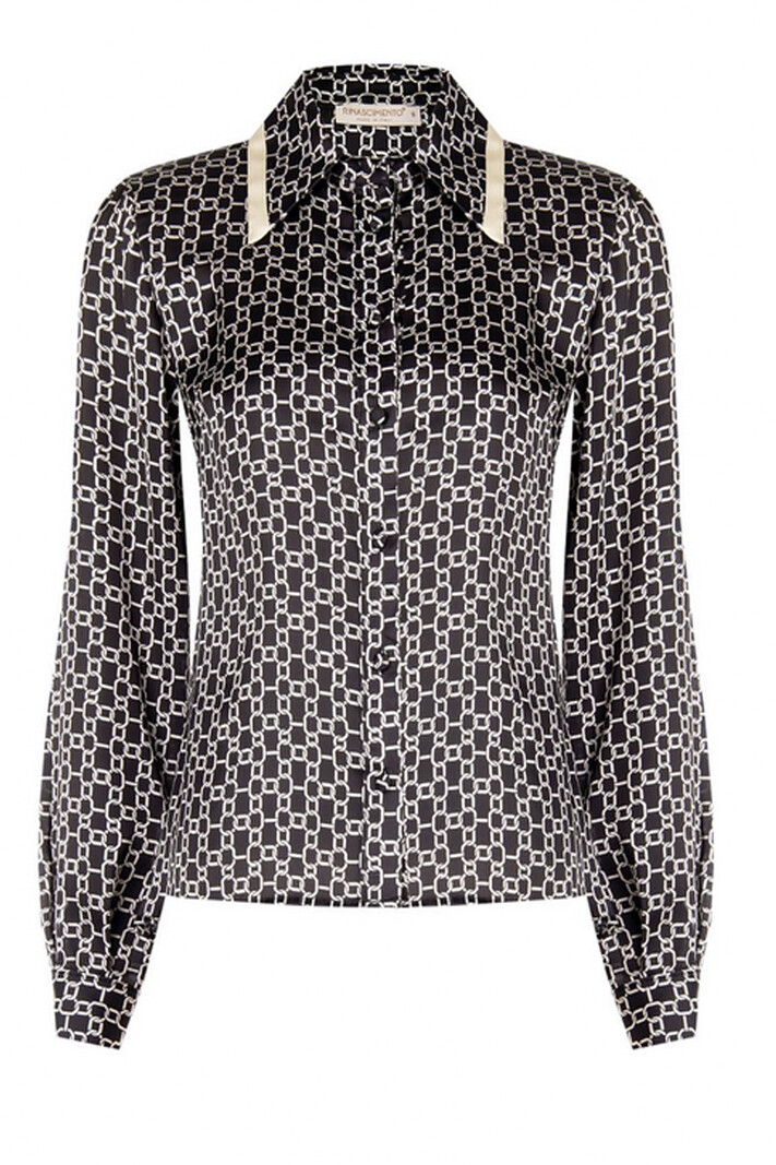 RINASCIMENTO Rinascimento blouse satin look in kettingprint beige / ZWART