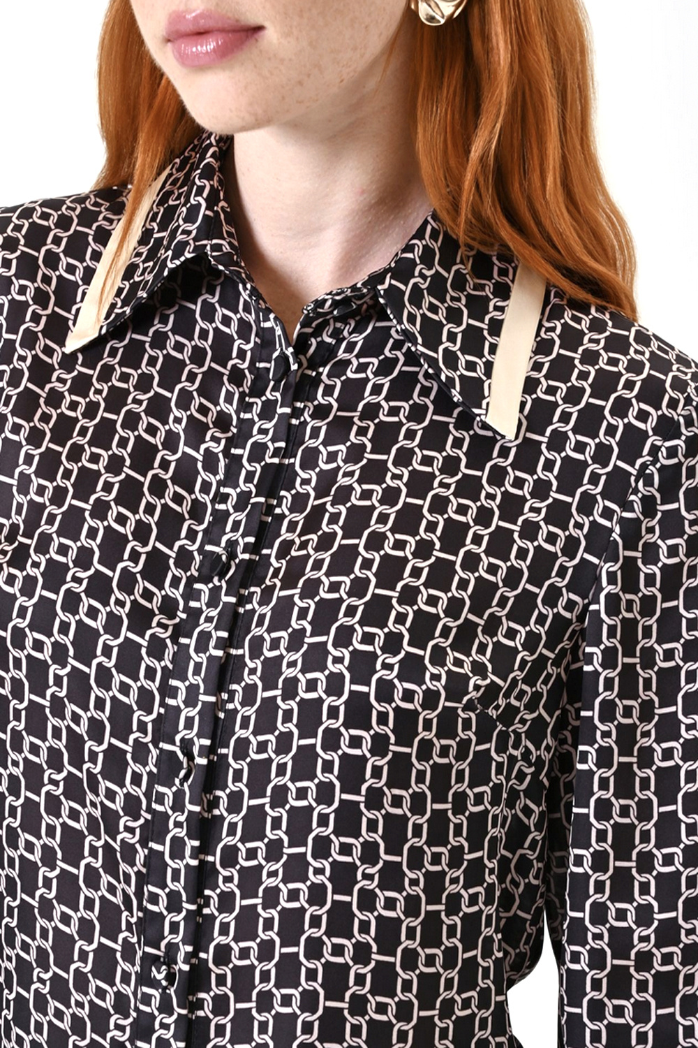 RINASCIMENTO Rinascimento satin-look blouse with chain print in beige / BLACK