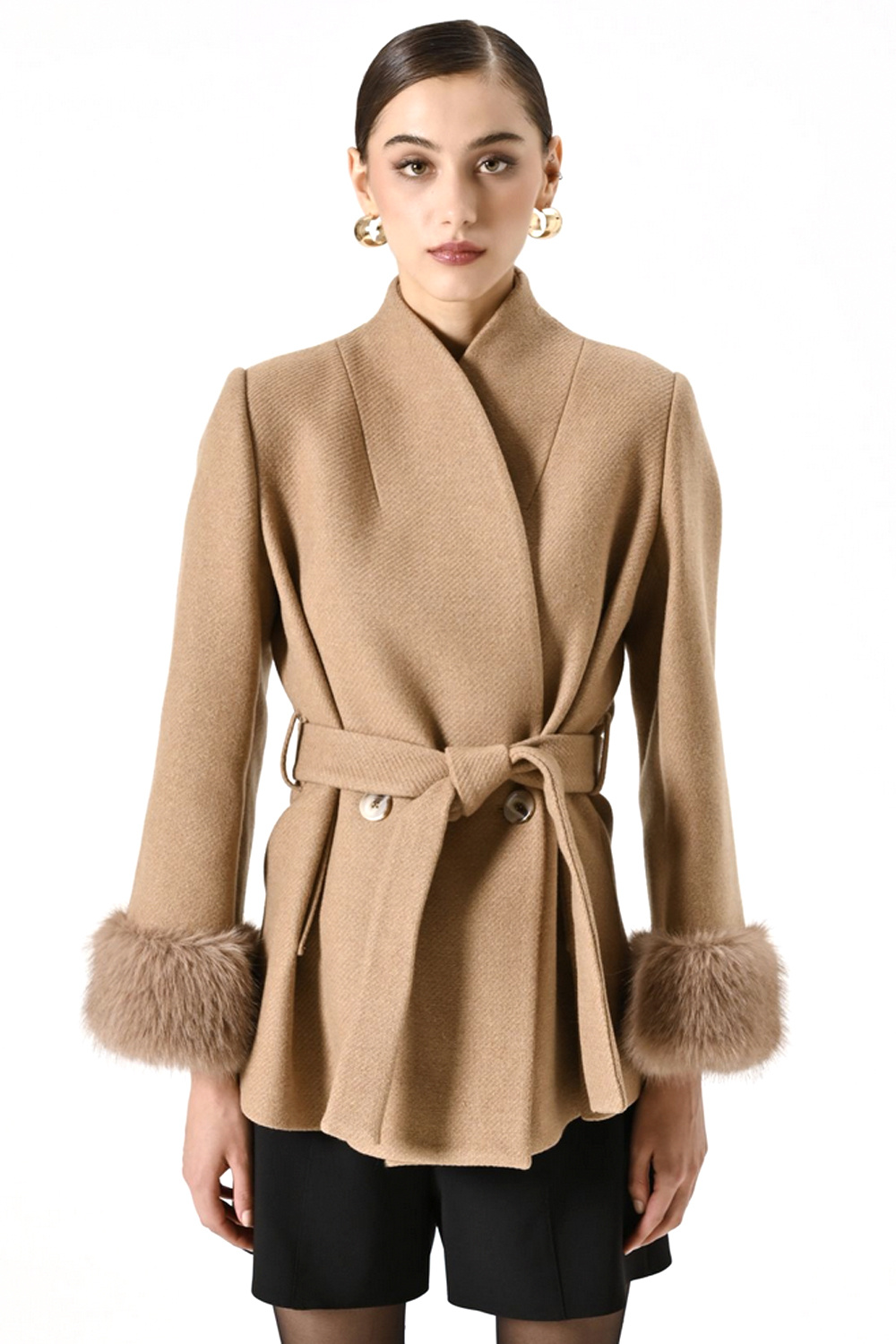 RINASCIMENTO Rinascimento coat with faux fur / imitation fur Beige / Camel