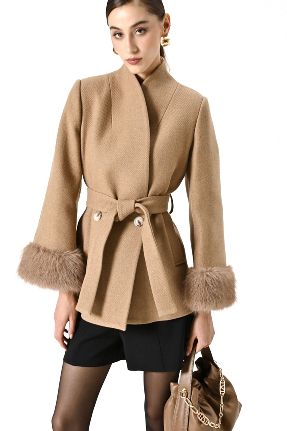RINASCIMENTO Rinascimento coat with faux fur / imitation fur Beige / Camel