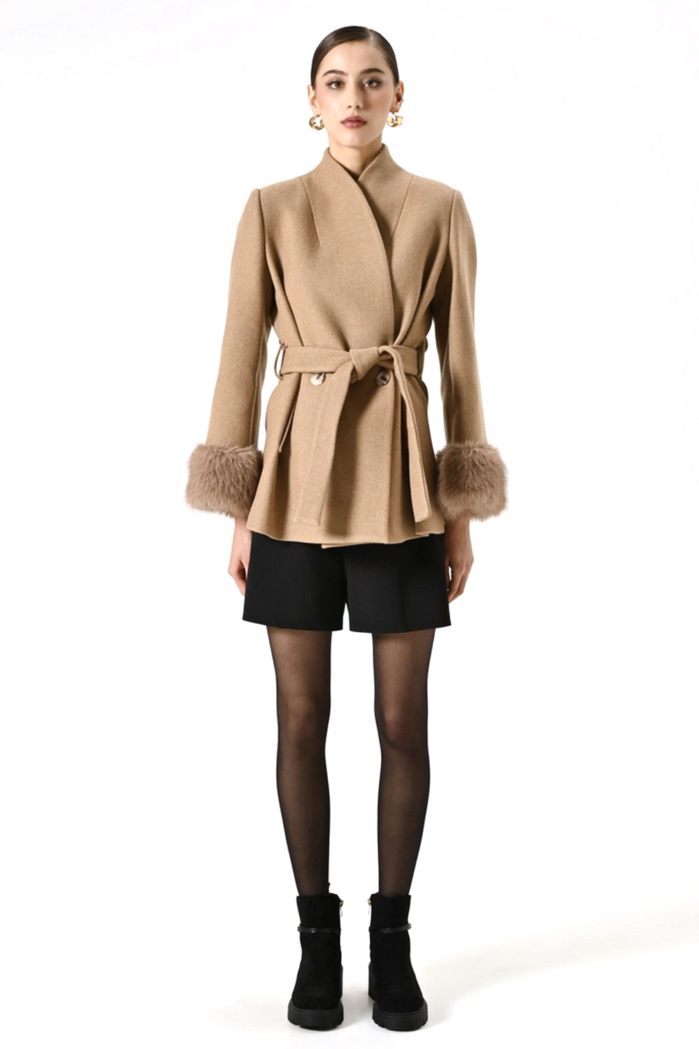 RINASCIMENTO Rinascimento coat with faux fur / imitation fur Beige / Camel