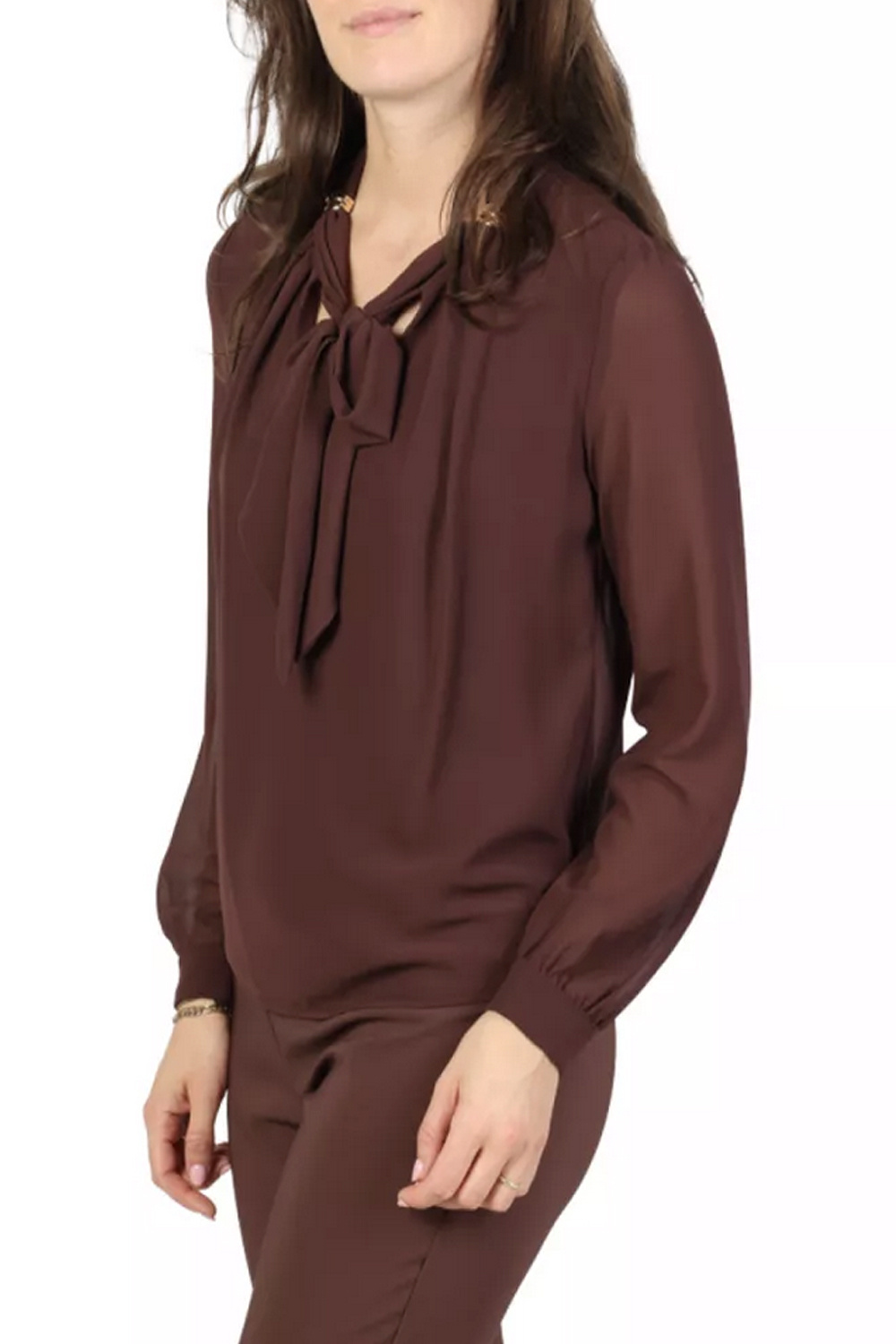 RINASCIMENTO Rinascimento blouse with scarf and gold details at the collar, chocolate brown / BROWN