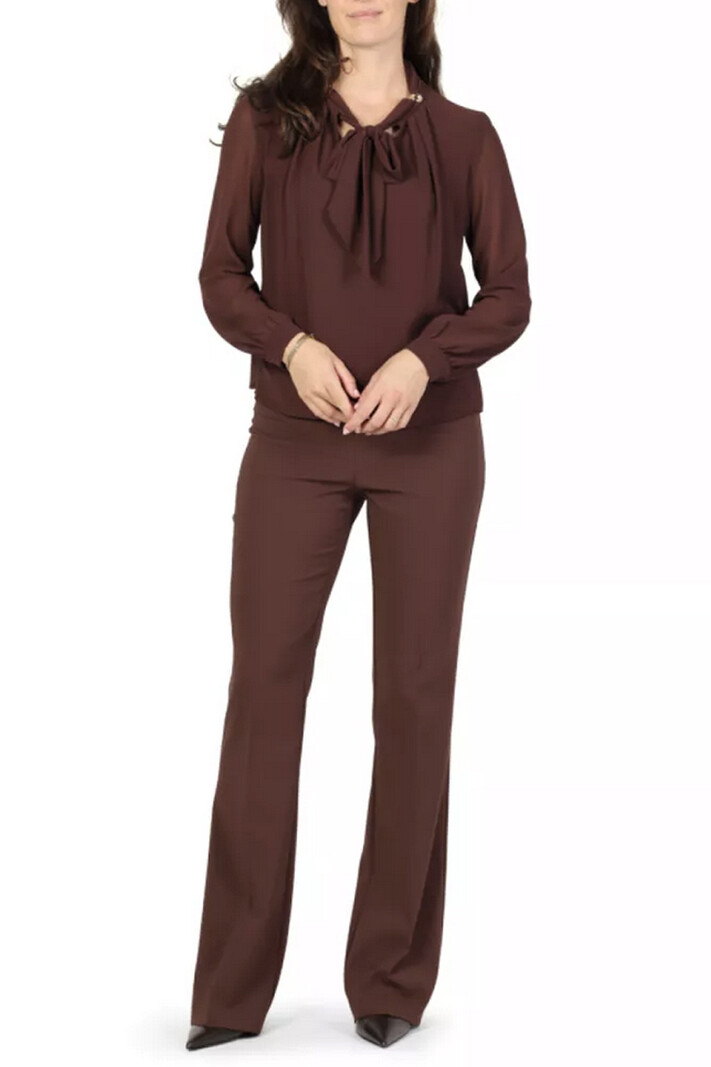 RINASCIMENTO Rinascimento blouse with scarf and gold details at the collar, chocolate brown / BROWN