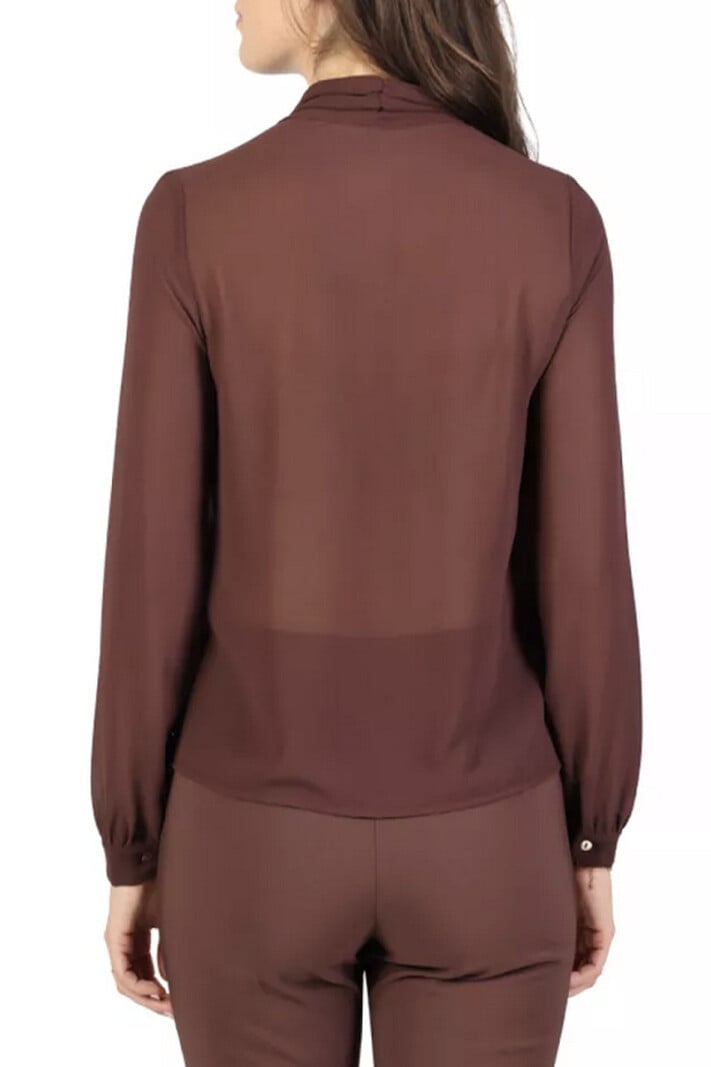 RINASCIMENTO Rinascimento blouse met sjaal en gouden details bij kraag chocoladebruin / BRUIN