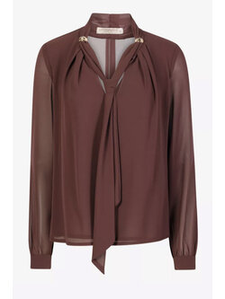 RINASCIMENTO Rinascimento blouse with scarf and gold details at the collar, chocolate brown / BROWN