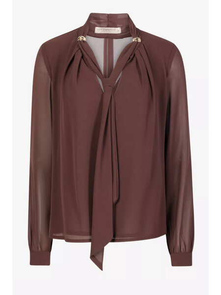 RINASCIMENTO Rinascimento blouse with scarf and gold details at the collar, chocolate brown / BROWN