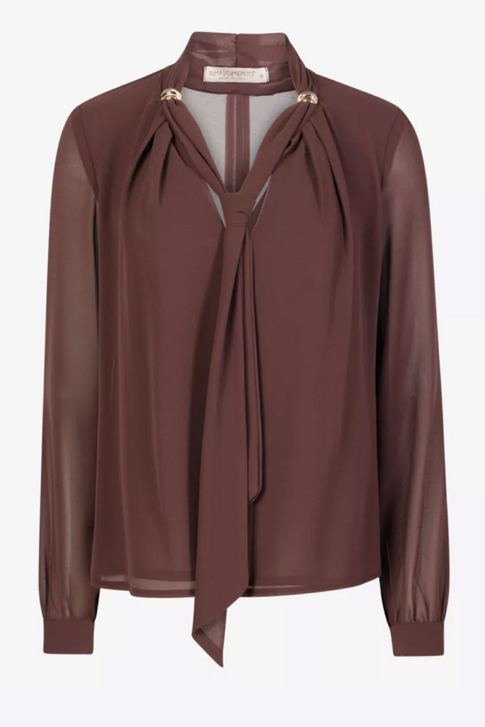 RINASCIMENTO Rinascimento blouse with scarf and gold details at the collar, chocolate brown / BROWN