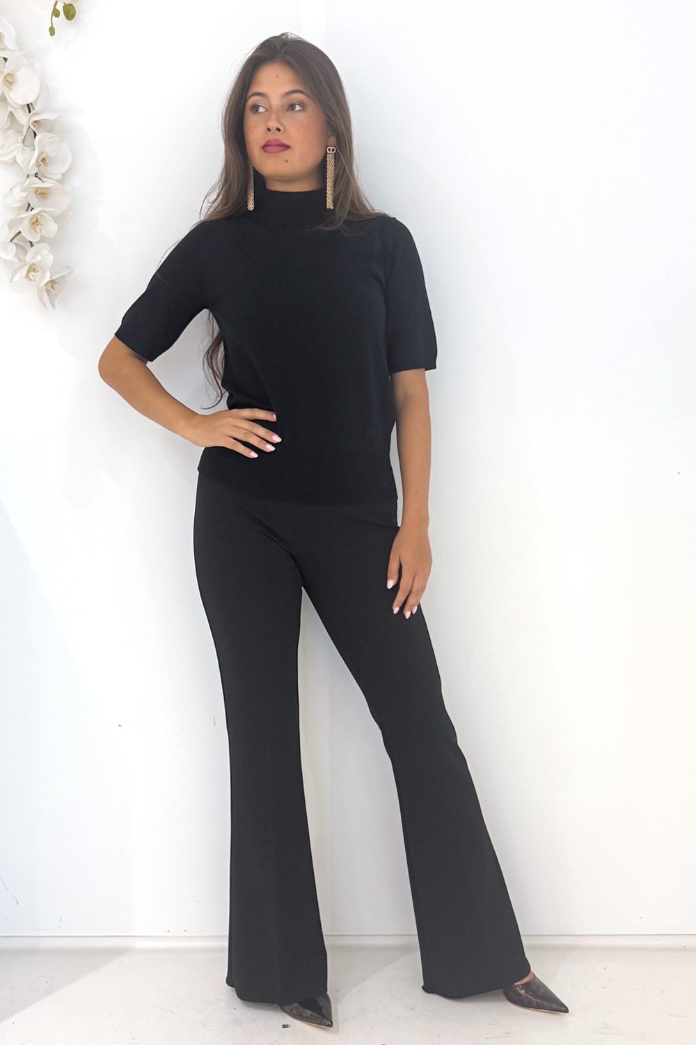 RINASCIMENTO Rinascimento flared trousers in stretch fabric BLACK