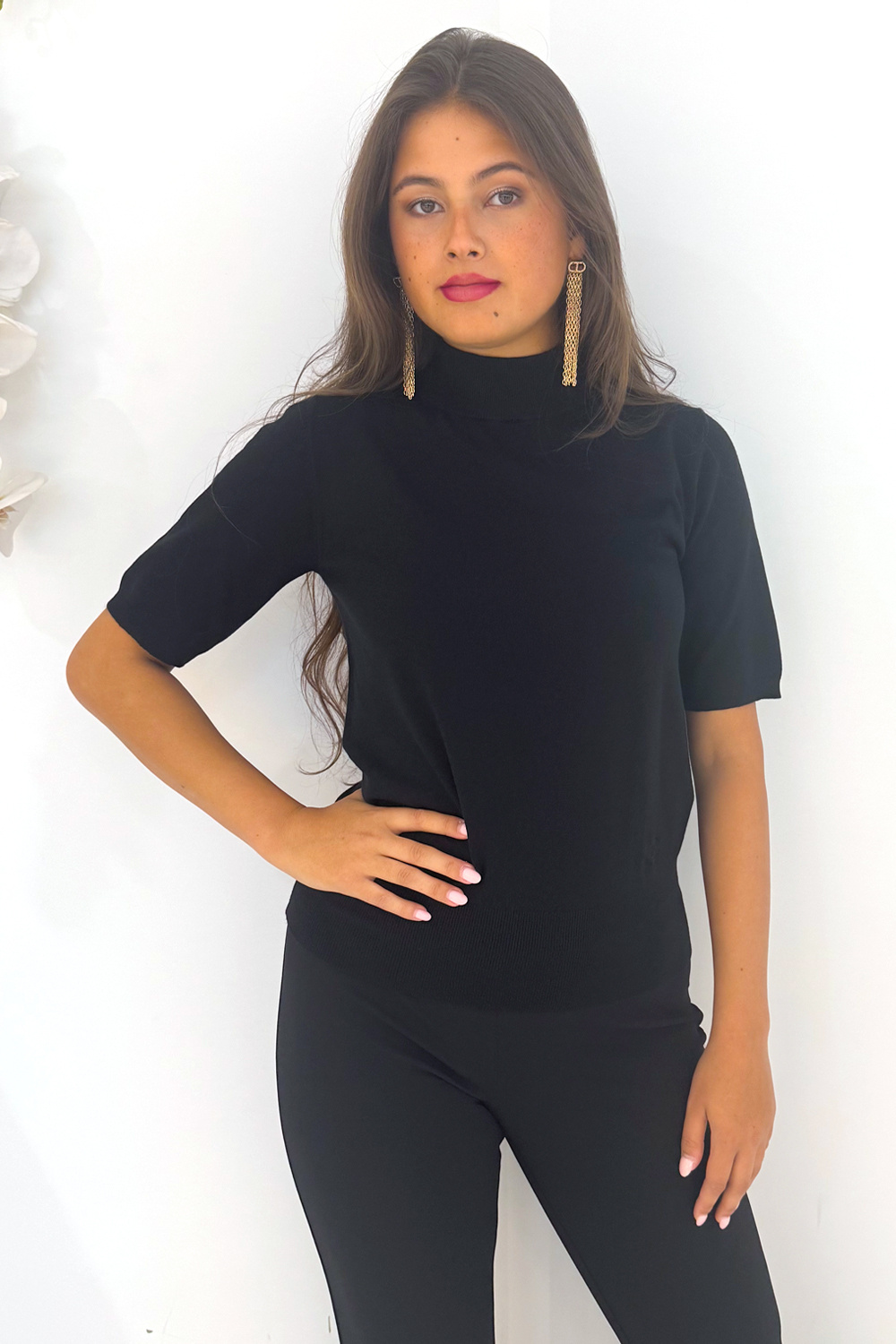 RINASCIMENTO Rinascimento turtleneck top with short sleeves BLACK
