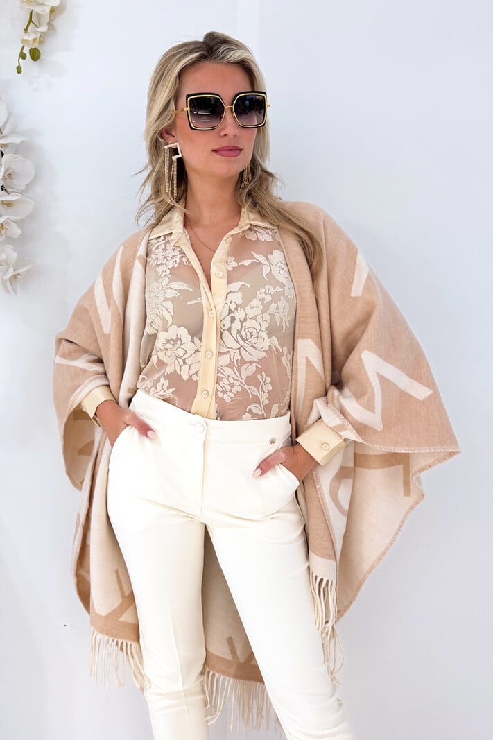RINASCIMENTO Rinascimento transparante blouse met bloemenprint asymetrisch room Wit / Creme