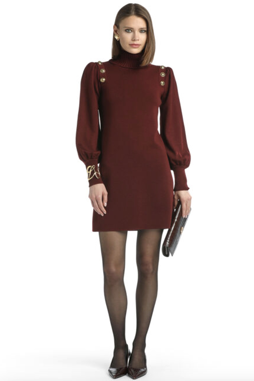 LUISA SPAGNOLI Luisa Spagnoli Moduno jurk met pofmouw en knopen diep ROOD