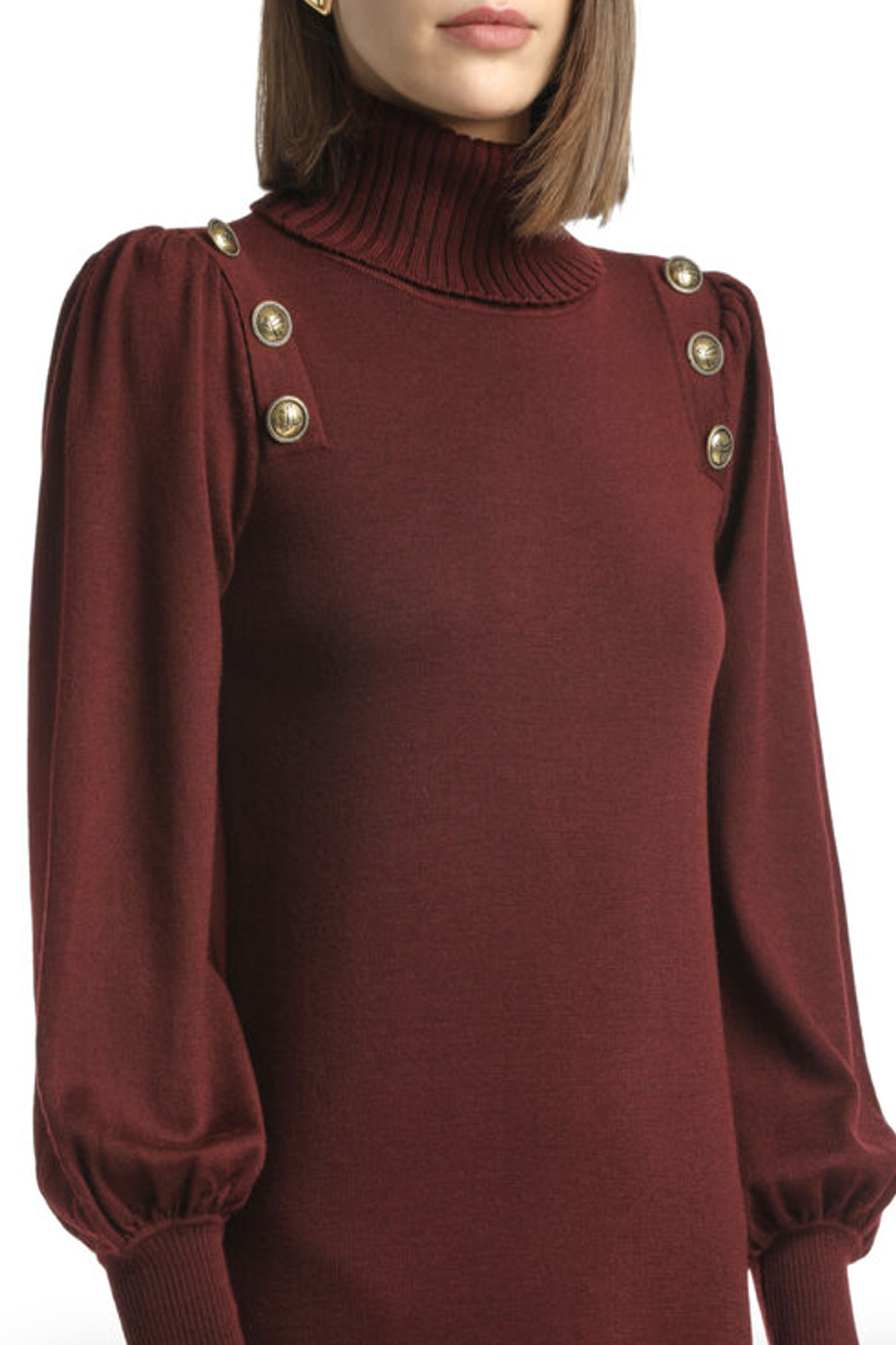 LUISA SPAGNOLI Luisa Spagnoli Moduno jurk met pofmouw en knopen diep ROOD