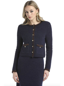 LUISA SPAGNOLI SETPRIJS: Rok + blazer jas met bruine details donker BLAUW