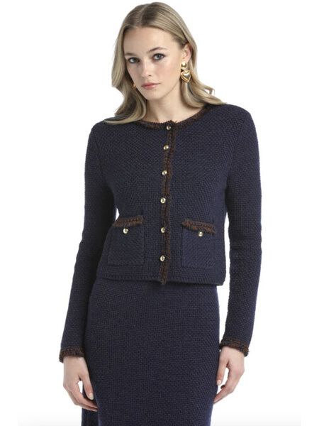 LUISA SPAGNOLI SETPRIJS: Rok + blazer jas met bruine details donker BLAUW