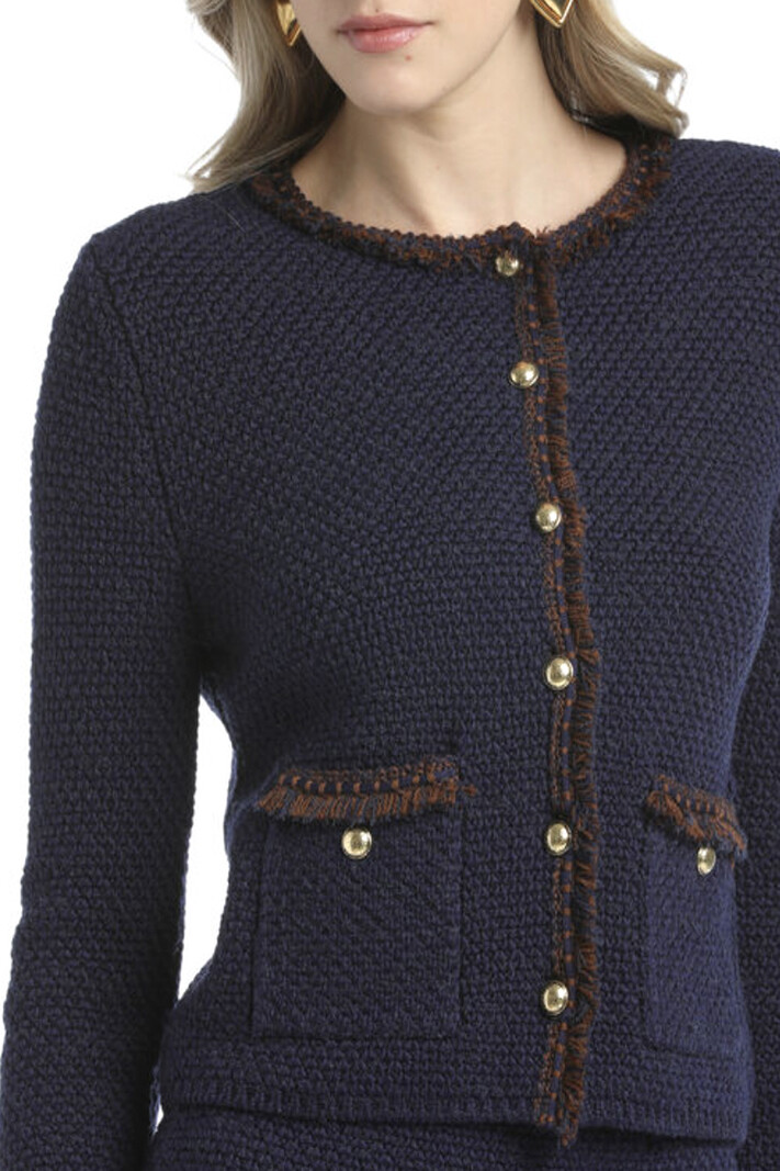 LUISA SPAGNOLI Luisa Spagnoli Minestra wollen blazer jas met gekleurde details DONKER BLAUW