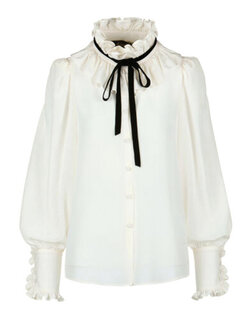 LUISA SPAGNOLI Luisa Spagnoli Lento blouse met ruches en zwarte strik WIT