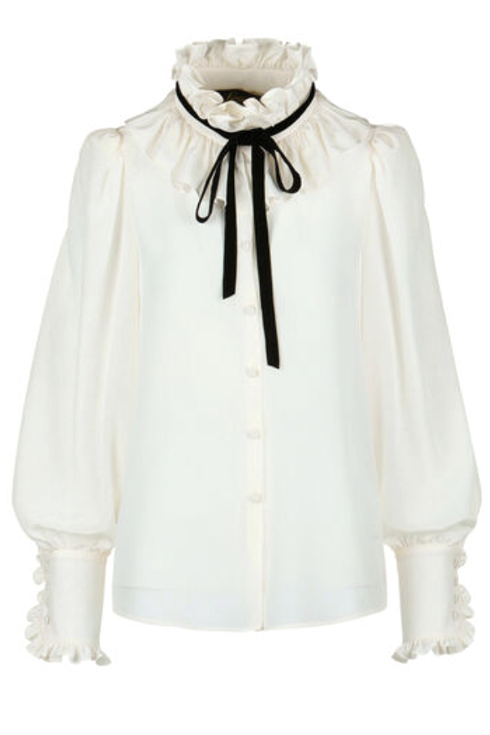 LUISA SPAGNOLI Luisa Spagnoli Lento blouse met ruches en zwarte strik WIT