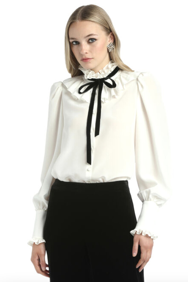 LUISA SPAGNOLI Luisa Spagnoli Lento blouse with ruffles and black bow WHITE
