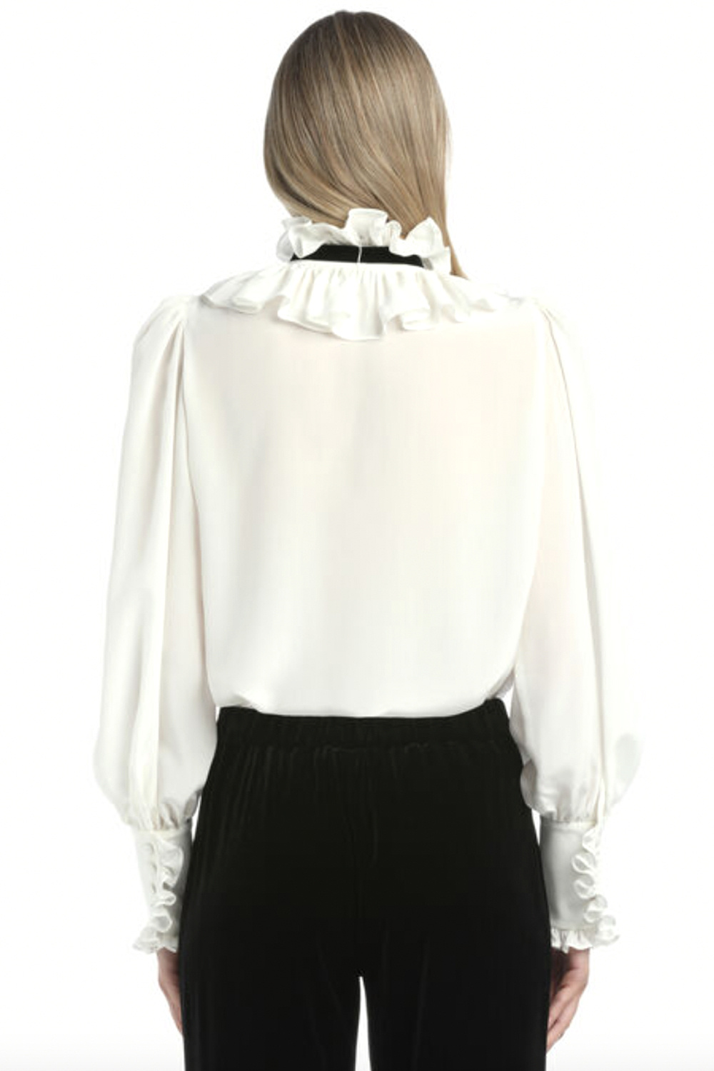 LUISA SPAGNOLI Luisa Spagnoli Lento blouse met ruches en zwarte strik WIT
