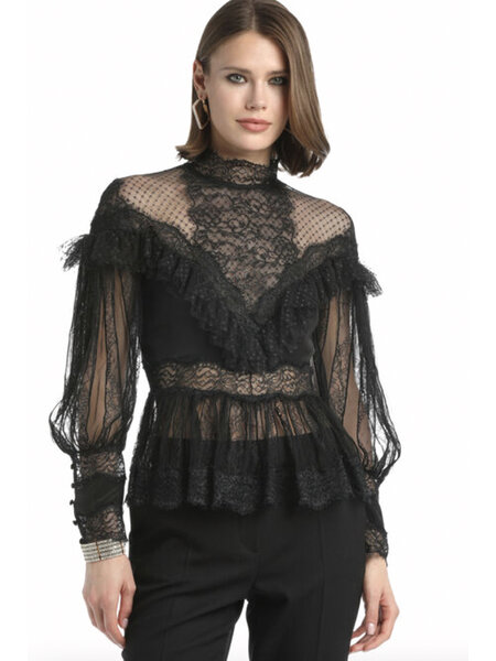 LUISA SPAGNOLI Luisa Spagnoli Lauco kanten top met lange mouw en details ZWART