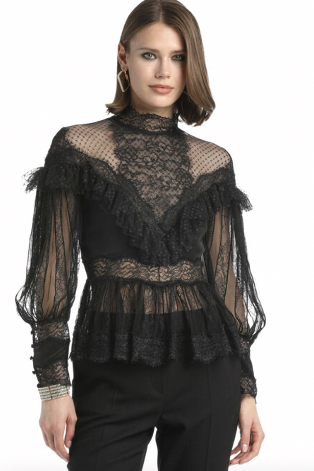 LUISA SPAGNOLI Luisa Spagnoli Lauco kanten top met lange mouw en details ZWART