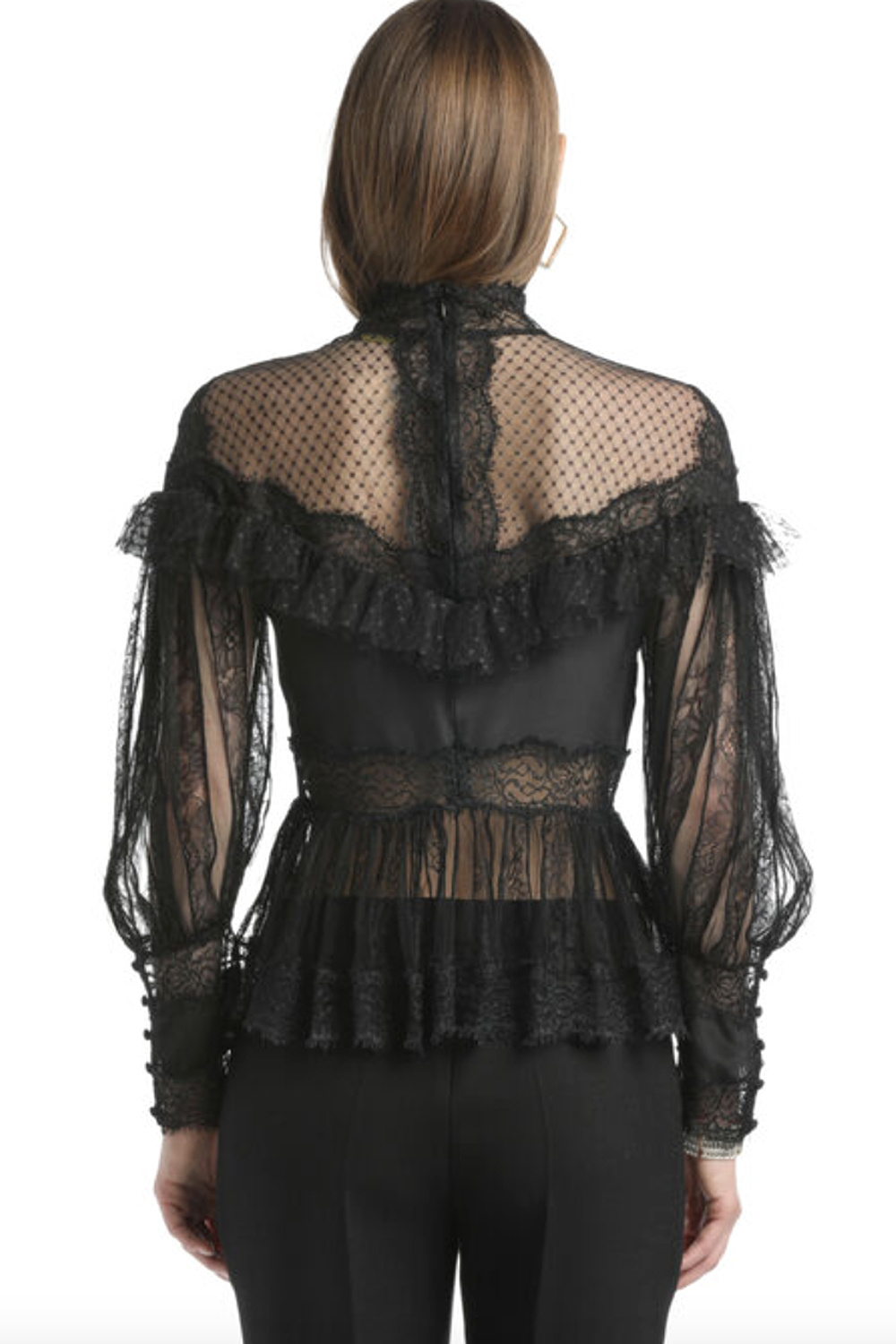 LUISA SPAGNOLI Luisa Spagnoli Lauco kanten top met lange mouw en details ZWART