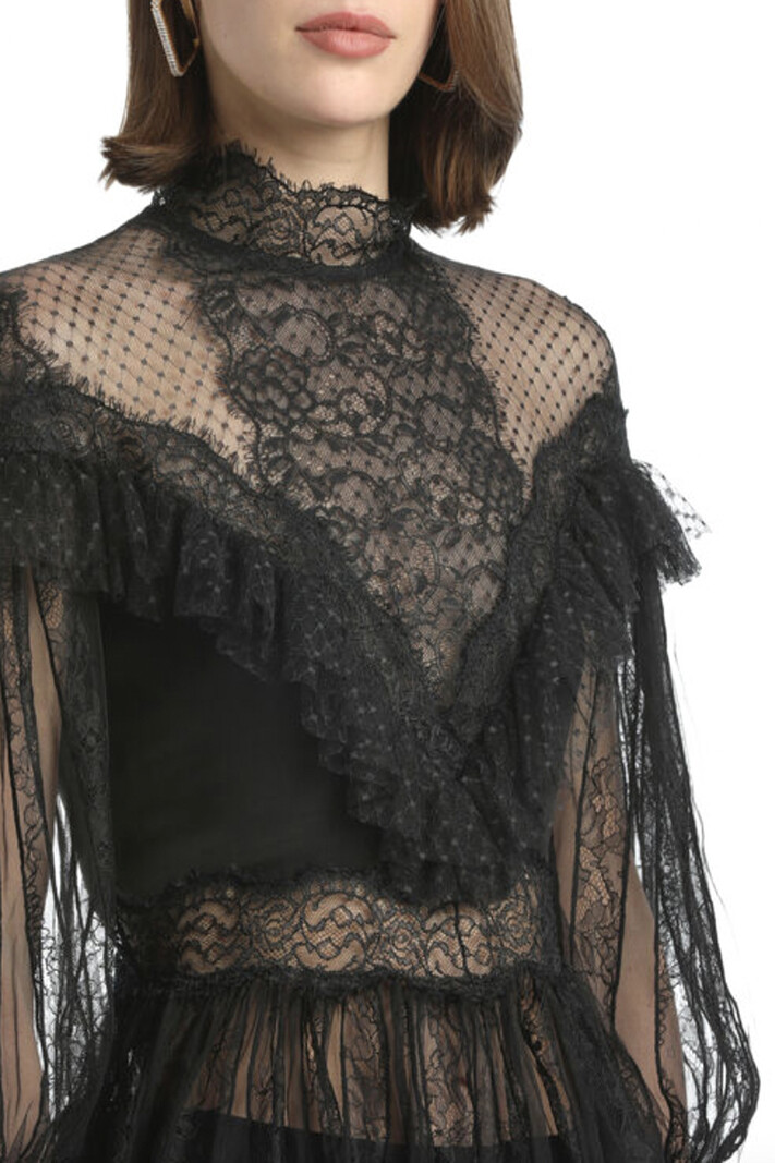 LUISA SPAGNOLI Luisa Spagnoli Lauco kanten top met lange mouw en details ZWART